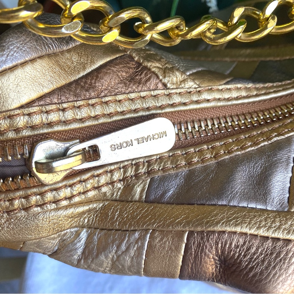 Michael Kors hobo patchwork bag in silver gold and bronze with gold chain EUC - Picture 10 of 13